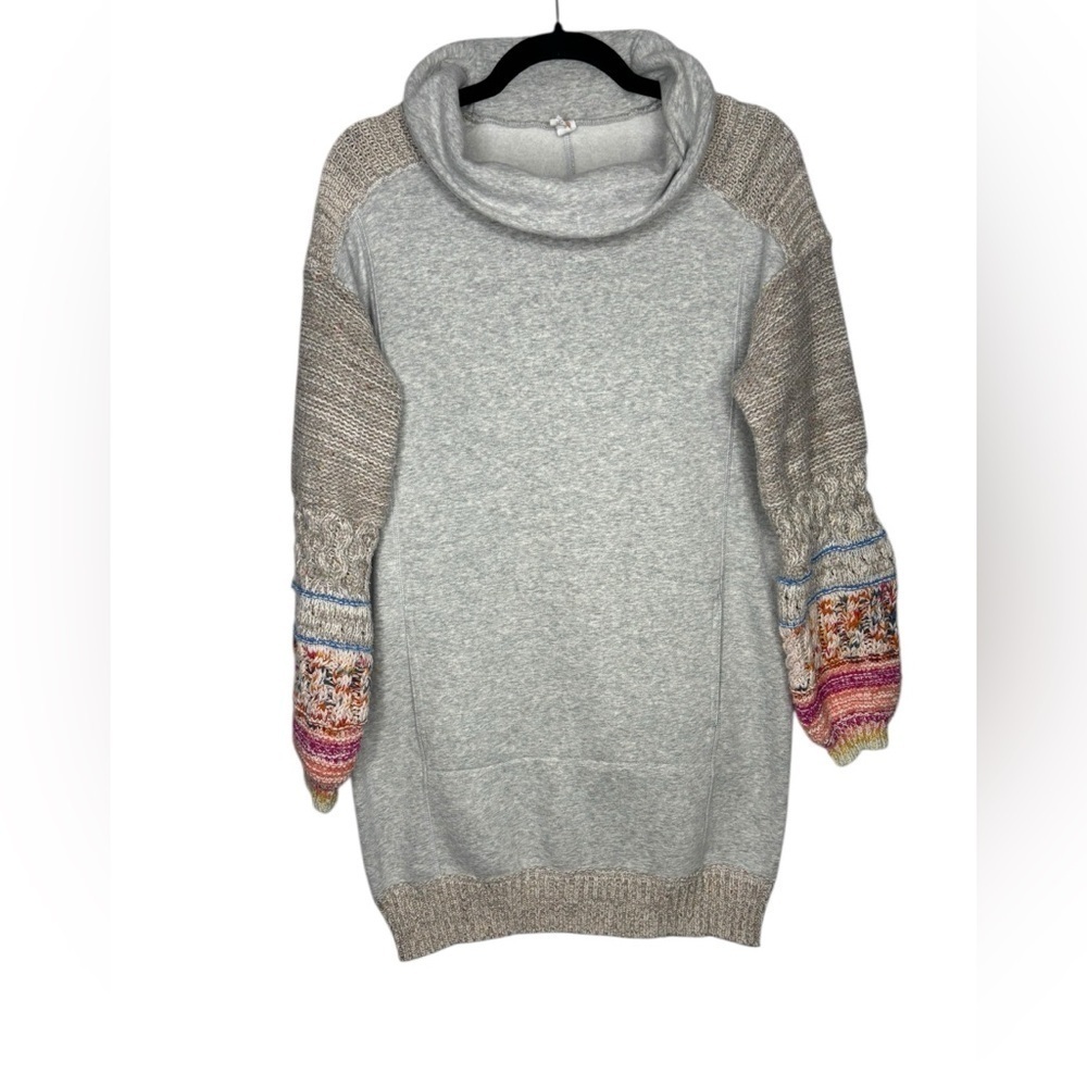 Anthropologie Daily Practice Patchwork Soft Cowl Neck Tunic Sweater Mini Dress S
